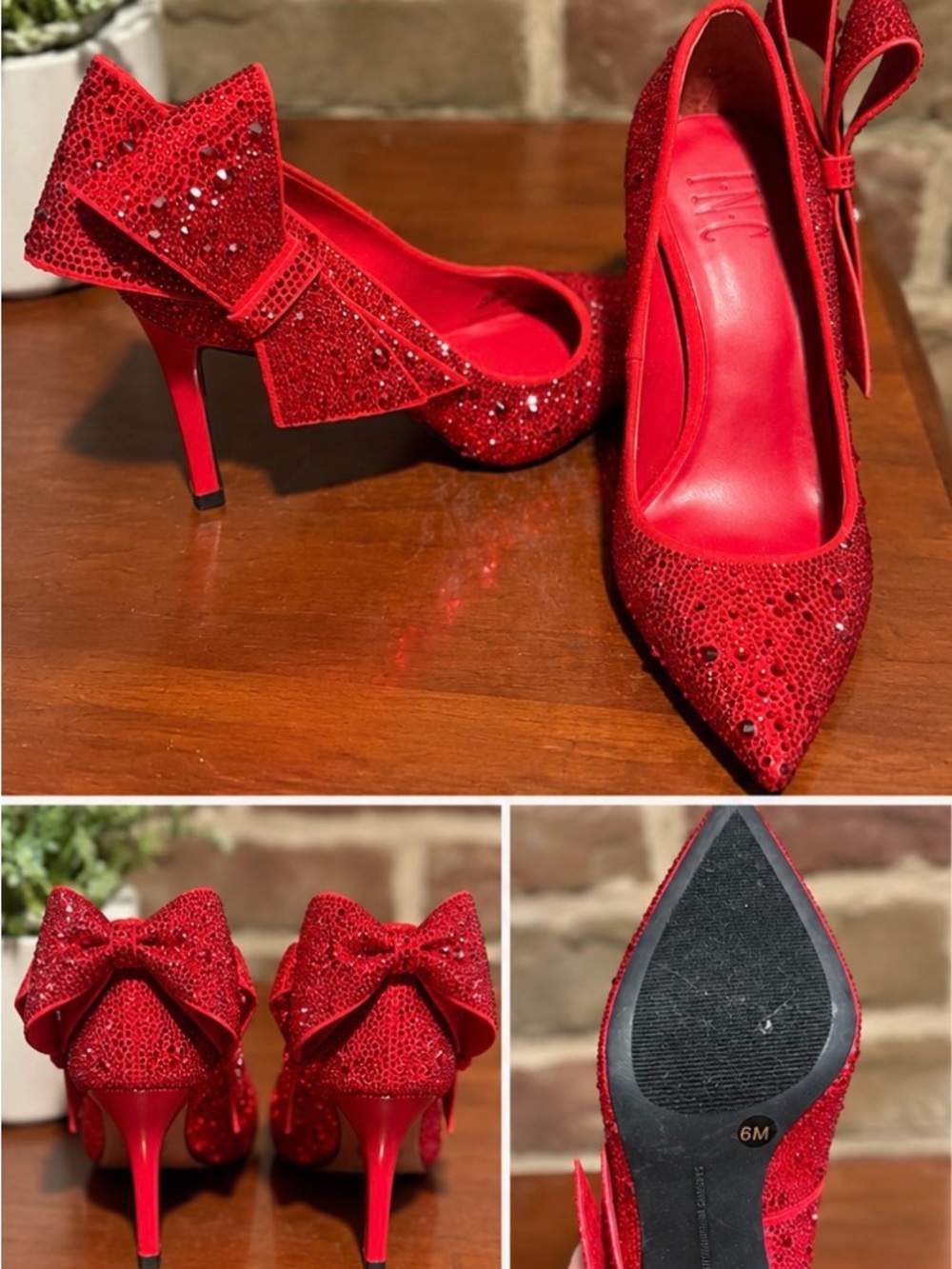 INC International Concepts Red Crystal Bow Pointed-Toe Heeled Pumps